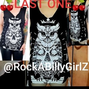 Too Fast Rat Baby Ursula Top REGAL OWL SKULL w Lace Up Sides